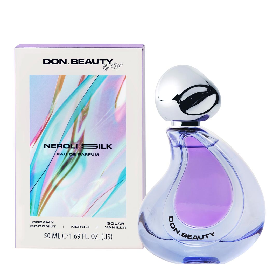 DON.BEAUTY Neroli Silk 50ml perfume bottle next to branded packaging.