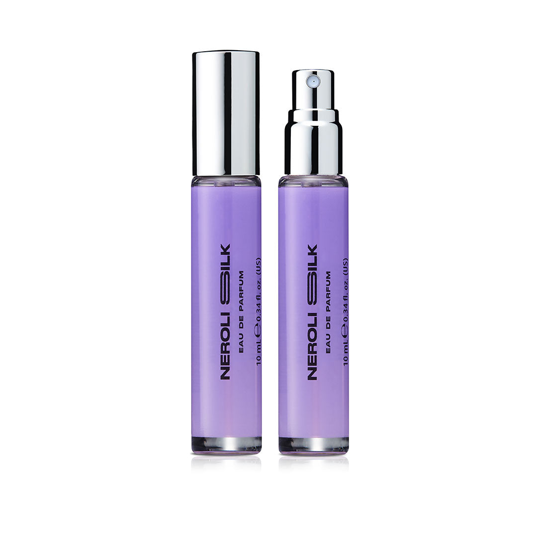 Two DON.BEAUTY Neroli Silk perfume bottles on a white background